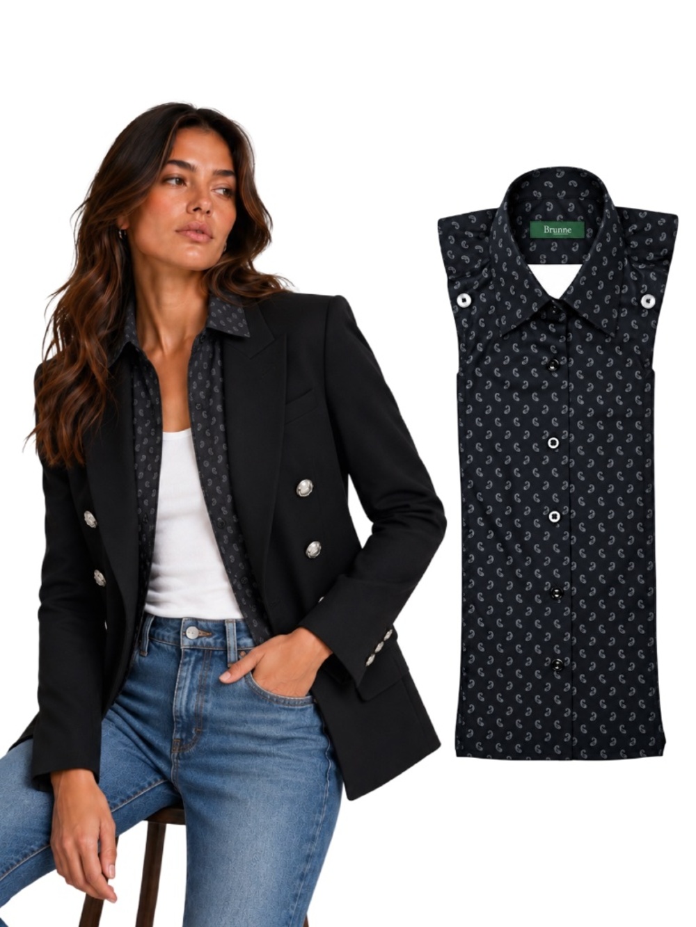 BRUNNE Button Down Shirt Dickey Compatible with Veronica Beard Blazers 00-14